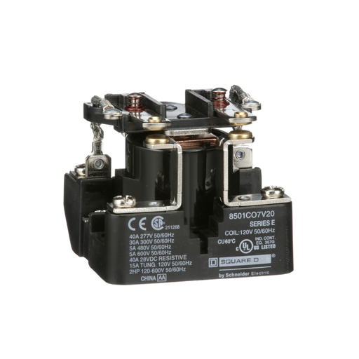 Product image for Square D 8501CO7V20 120 VAC 30 Amp 2-Pole DPST 2NO Panel Mount AC Operated Power Relay