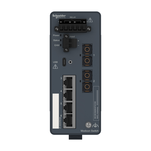 Mayer-DDS-network switch, Modicon Networking, managed, 4 ports for copper with 2 port for fiber optic, singlemode-2