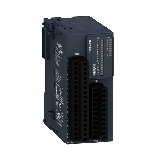 Mayer-DDS-discrete IO module, Modicon TM3, 24 IO, 16 inputs, 8 relay outputs, screw, 24V DC-1