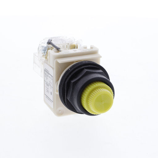 Product image for Square D 9001SKT35LYY31 30 mm 24/28 VAC/VDC Yellow Lens Plastic Bezel LED Push to Test Round Pilot Light
