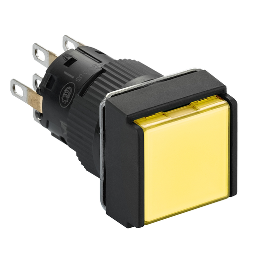 Mayer-DDS-Illuminated monolithic push button, Harmony XB6E, square yellow flush, 16mm, latching, 24V DC, 2CO-1