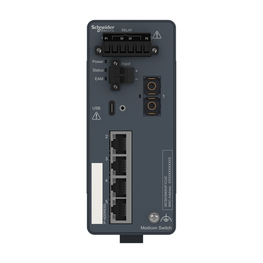 Mayer-DDS-network switch, Modicon Networking, managed, 4 ports for copper with 1 port for fiber optic, multimode-2