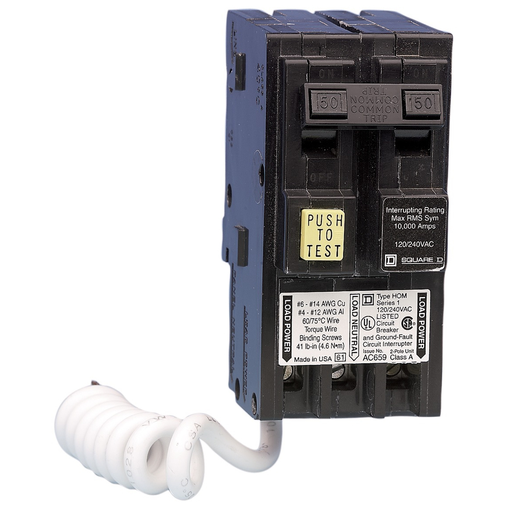 Product image for Square D HOM250GFICP 2-Pole 50 Amp 120/240 Volt Ground Fault Miniature Circuit Breaker