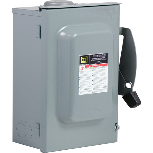 Mayer-DDS-Safety switch, general duty, fusible, 2 pole, 3 wire, 120/240VAC, 100A, Type 3R galv steel, bolt/hub prov, with sol neut-1