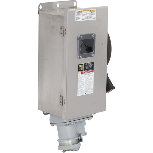 Mayer-DDS-Safety switch, heavy duty, non fusible, 60A, 600V, 3 poles, 60HP, NEMA 4, 4X, 5, 304 steel, Crouse-Hinds receptacle-1