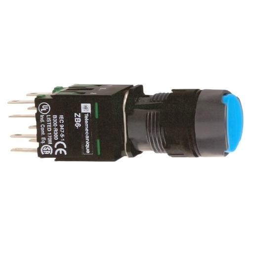 Mayer-DDS-Complete illuminated push button, Harmony XB6, blue flush, 16mm, spring return, 1NO + 1NC,  12...24V-1