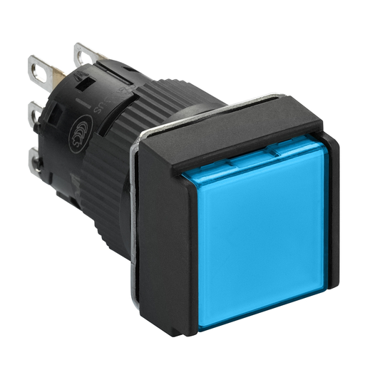 Mayer-DDS-Illuminated monolithic push button, Harmony XB6E, square blue flush, 16mm, latching, 24V DC, 1CO-1