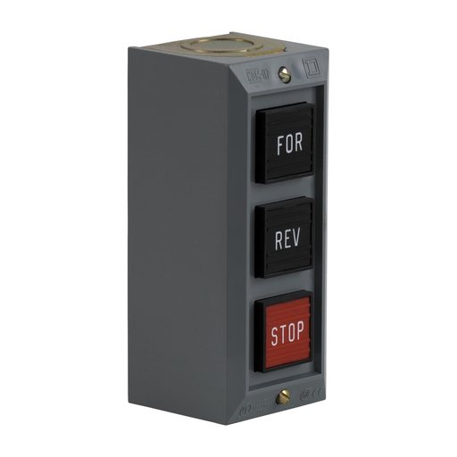 9001BG302 - Push button, Type B, standard duty control station, 5A, 600 VAC, FORWARD/REVERSE/STOP, NEMA 1