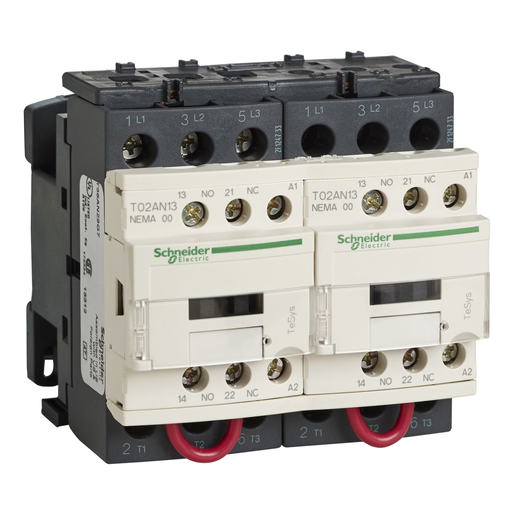 Mayer-DDS-NEMA Contactor, TeSys N, reversing, Size 00, 9A, 2HP at 460VAC, 3 pole, 3 phase, 120VAC 50/60Hz coil, open-1
