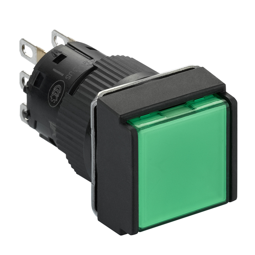 Mayer-DDS-Illuminated monolithic push button, Harmony XB6E, square green flush, 16mm, spring return, 24V DC, 1CO-1