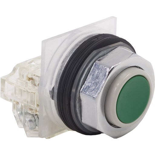 Product image for Square D 9001KR3GH13 30 mm 600 VAC Momentary 1NO 1NC Green Lens Chrome Plated Metal Bezel Non-Illuminated Push Button