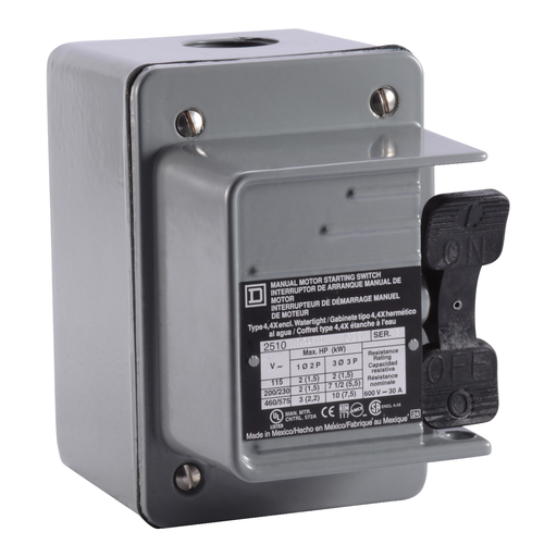 Product image for Square D 2510KW1H 600 VAC 230 VDC 30 Amp 3 Hp 2-Pole NEMA 4 1-Phase Manual Switch