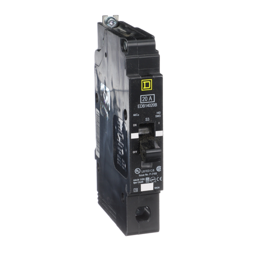 Product image for Square D EDB14020B 1-Pole 20 Amp 277 Volt Thermal Magnetic Miniature Circuit Breaker