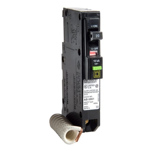 Mayer-DDS-Mini circuit breaker, QO, 20A, 1 pole, 120VAC, 22kA, plug in, ARC fault, pigtail-1