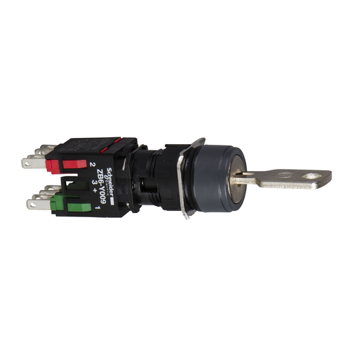 Mayer-DDS-Selector switch, Harmony XB6, black round, 16mm, 3 positions, stay put, 1NO + 1NC, key 200-1