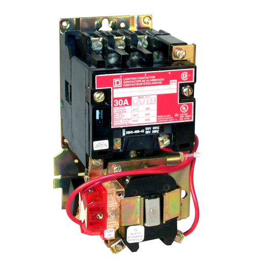 Product image for Square D 8903SMO11V02 110/120 VAC 30 Amp 3-Pole Open Type Mechanically Held Lighting Contactor