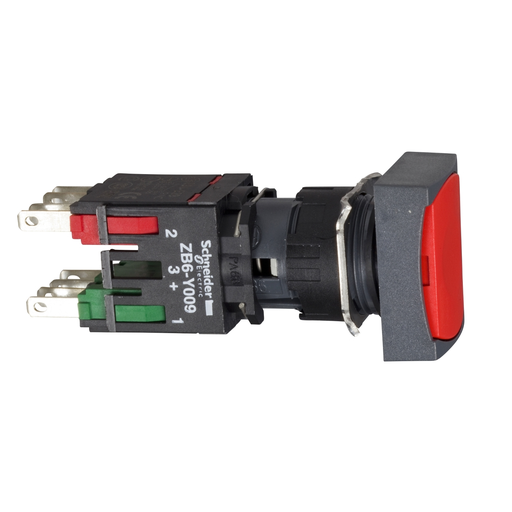 Mayer-DDS-Complete push button, Harmony XB6, red rectangular flush pushbutton, 16mm, spring return, 1NO + 1NC, unmarked-1