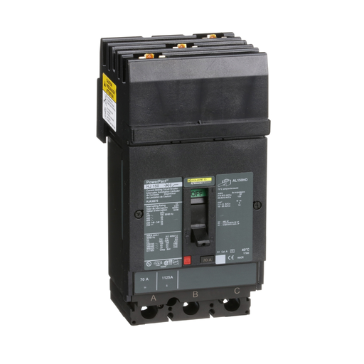 HJA36070 - Circuit breaker, PowerPacT H, 70A, 3 pole, 600VAC, 25kA, I-Line, thermal magnetic, 80%, ABC