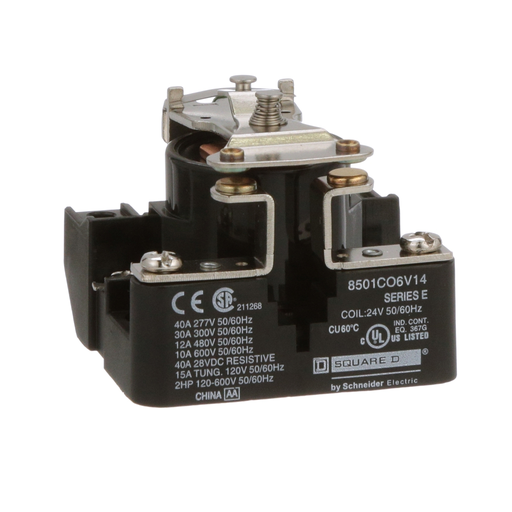 Product image for Square D 8501CO6V14 24 VAC 30 Amp 1-Pole SPST 1NO Panel Mount AC Operated Power Relay