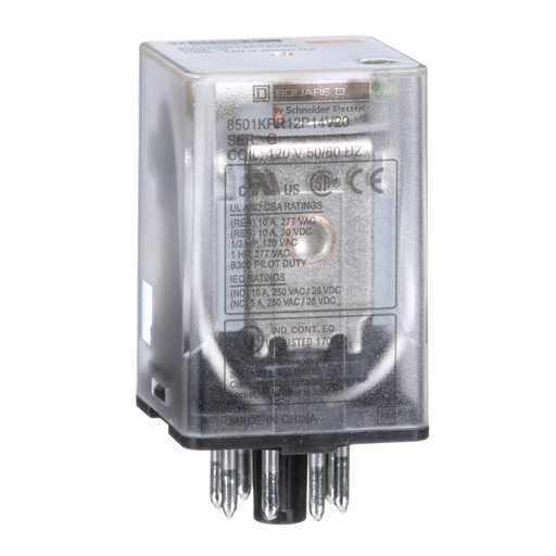 Product image for Square D 8501KPR12P14V20 120 VAC 10 Amp DPDT Plug-In Relay with LED