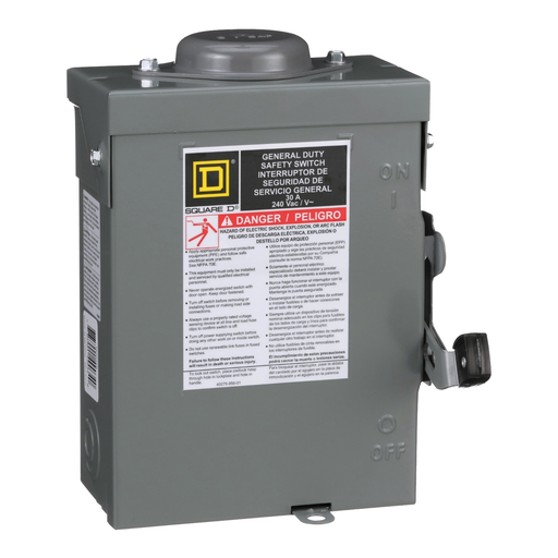 Product image for Square D DU221RBUP 30A 2Pole General Duty Single Throw Safety Switch, Non-Fusible, NEMA-3R