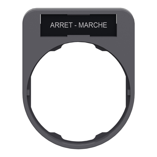 Mayer-DDS-Legend holder, Harmony XB5, 40 x 50mm, for flush mounted heads, plastic, dark grey, white marked ARRET-MARCHE-2