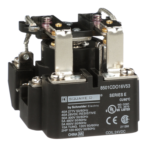 Product image for Square D 8501CDO16V53 24 VDC 30 Amp 2-Pole DPDT 2NO 2NC Panel Mount DC Operated Power Relay