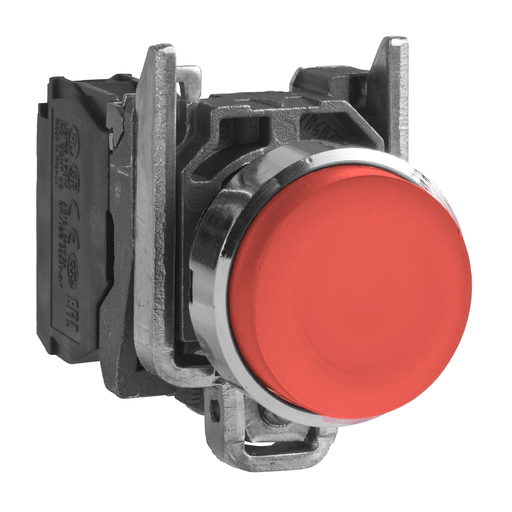 Mayer-DDS-22mm push button, Harmony XB4, metal base, red no guard push button, 1NO contact, screw clamp terminals, unmarked-1