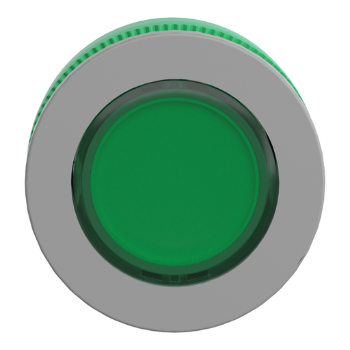 Mayer-DDS-Head for illuminated push button, Harmony XB5, grey bezel, green, 30mm, universal LED, spring return, plain lens-2