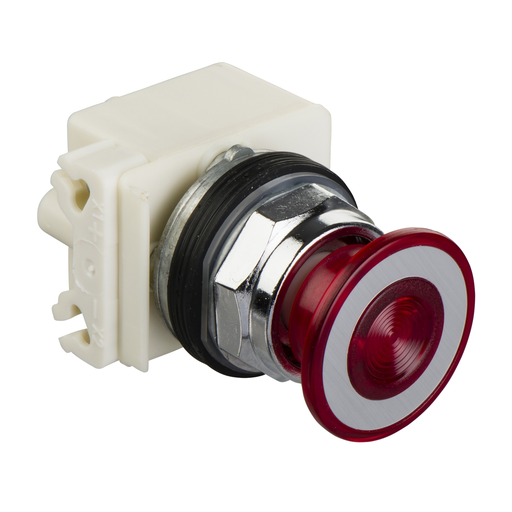 Product image for Square D 9001KR9P35LRR 30 mm Red Body Metal Bezel 2-Position Mushroom Illuminated Push Button Operator