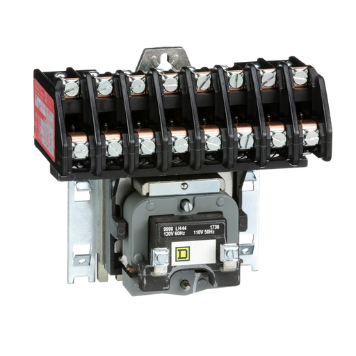 Product image for Square D 8903LO80V02 110/120 VAC 30 Amp 8-Pole 8NO Open Type Electrically Held Lighting Contactor