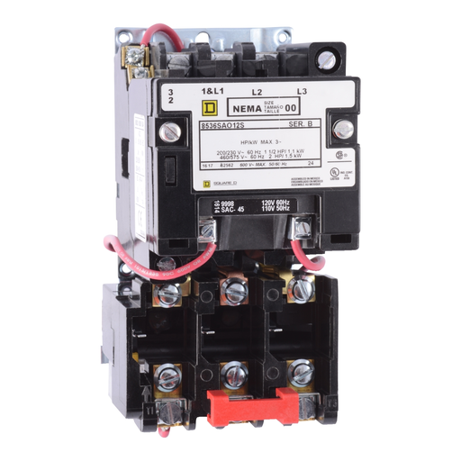 Mayer-DDS-NEMA Motor Starter, Type S, nonreversing, Size 0, 18A, 2 HP at 230 VAC, 5 kA SCCR, 1 phase, 2 pole, melting alloy, 240 VAC coil, open [TAA]-1
