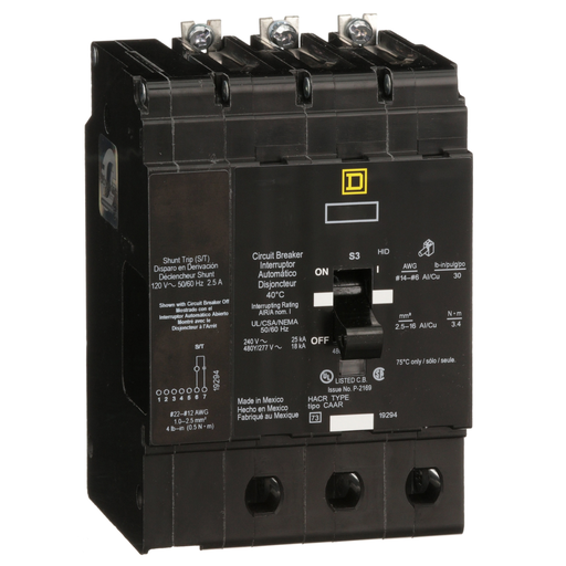 Product image for Square D EDB34015SA 3-Pole 15 Amp 480 Star/277 Volt Thermal Magnetic Miniature Circuit Breaker