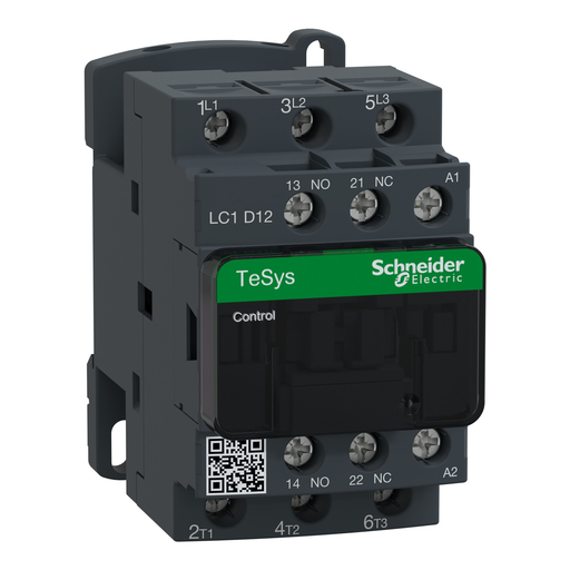 LC1D12LE7 - IEC contactor, TeSys Deca, nonreversing, 12A, 7.5HP at 480VAC, up to 100kA SCCR, 3 phase, 3 NO, 208VAC 50/60Hz coil, open