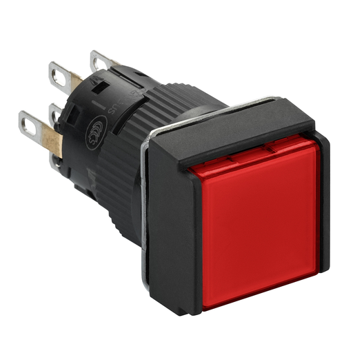 Mayer-DDS-Illuminated monolithic push button, Harmony XB6E, square red flush, 16mm, spring return, 24V DC, 2CO-1