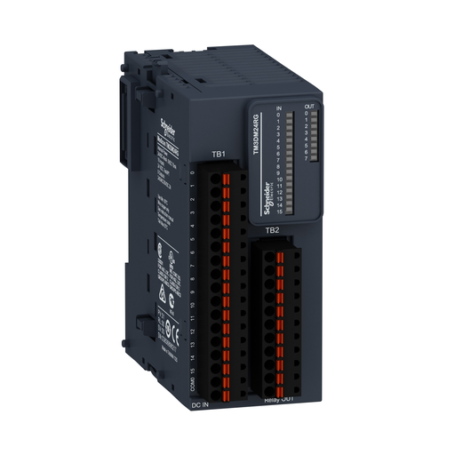 Mayer-DDS-discrete IO module, Modicon TM3, 24 IO, 16 inputs, 8 relay outputs, spring, 24V DC-1