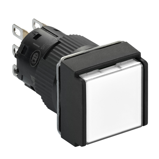 Mayer-DDS-Illuminated monolithic push button, Harmony XB6E, square white flush, 16mm, spring return, 24V DC, 1CO-1