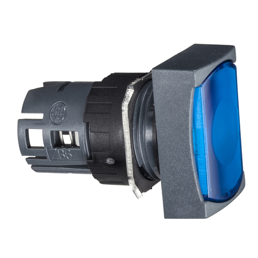Mayer-DDS-Head for illuminated push button, Harmony XB6, blue rectangular flush, 16mm, integral LED, spring return, 12…24V, unmarked-1