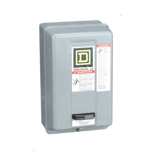 Picture of 8536SAG12V02H30S - NEMA motor starter, Type S, nonreversing, Size 00, 9A, 2HP at 460VAC, up to 100kA SCCR, 3 phase, 3 pole, Motor Logic, 120VAC coil, NEMA 1