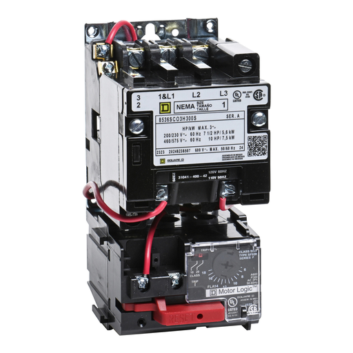 Product image for Square D 8536SCO3V02H300S 110/120 VAC 27 Amp 10 Hp 3-Pole Open Type Full Voltage Non-Reversing Magnetic Starter
