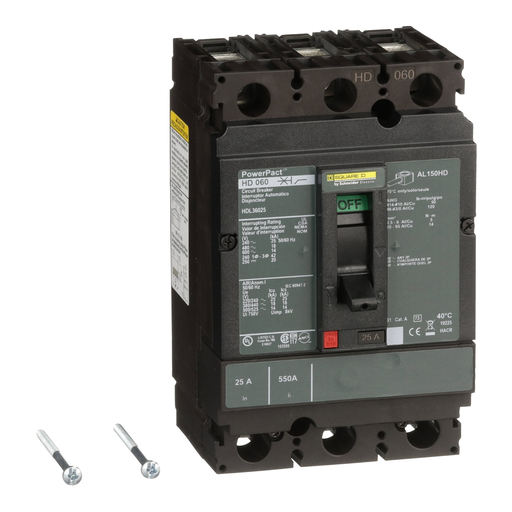 Product image for Square D HDL36025 600 Volt 25 Amp Molded Case Circuit Breaker