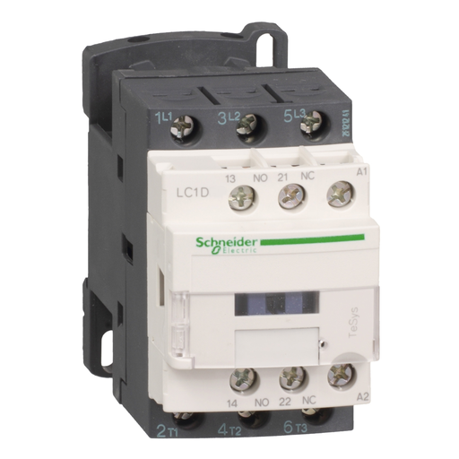 Mayer-DDS-IEC contactor, TeSys D, nonreversing, 9A, 5HP at 480VAC, up to 100kA SCCR, 3 phase, 3 NO, 500VAC 50/60Hz coil, open style-1