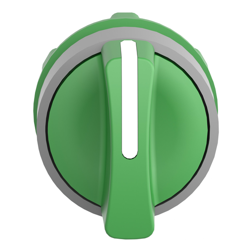 Mayer-DDS-Selector switch head, Harmony XB5, plastic, green, 22mm, 3 positions, spring return from right to center, grey bezel-2