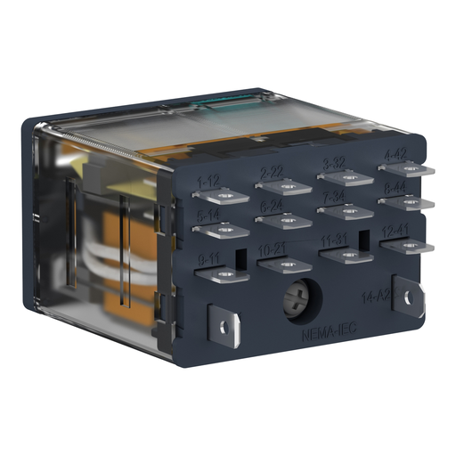 Mayer-DDS-plug-in relay, Harmony electromechanical relays, 15A, 4CO, with LED, lockable test button, 110V DC-2