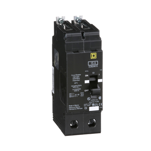 Product image for Square D EDB24015 2-Pole 15 Amp 480 Star/277 Volt Thermal Magnetic Miniature Circuit Breaker