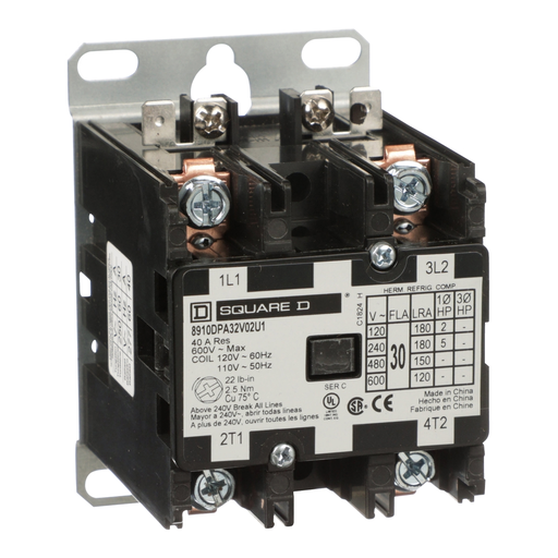 Product image for Square D 8910DPA32V02U1 110/120 VAC 30 Amp 2-Pole NEMA 1 Non-Reversing Definite Purpose Contactor