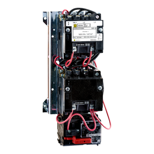 Mayer-DDS-NEMA starter, Type S, reversing, vertical, Size 1, 27A, 10HP at 575VAC, up to 100kA SCCR, 3 phase, 3 pole, Motor Logic SSOLR, 120VAC coil, open [TAA]-1
