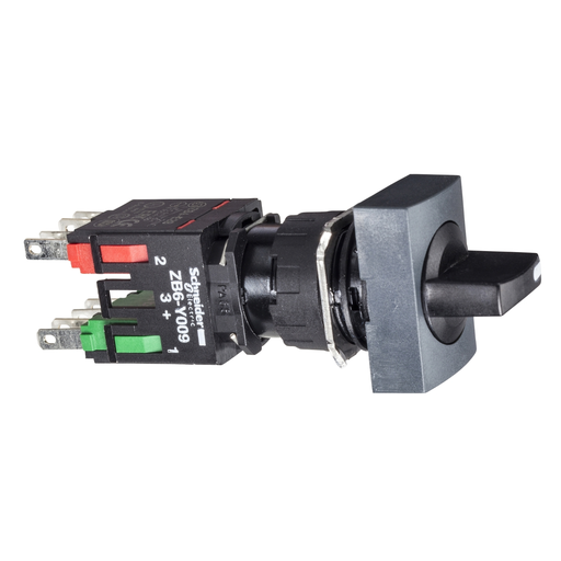 Mayer-DDS-Selector switch, Harmony XB6, black rectangular, 16mm, 3 positions, stay put, 1NO-1