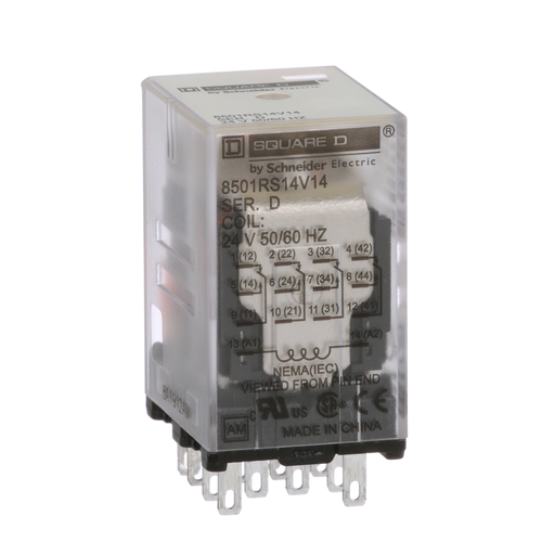 Product image for Square D 8501RS14V14 24 VAC 5 Amp 4PDT 4CO Socket Mount AC Operated Miniature Plug-In Relay