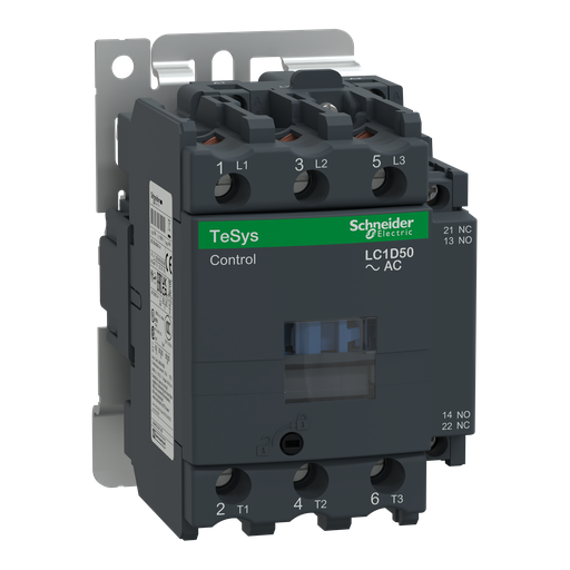 Mayer-DDS-IEC contactor, TeSys D, nonreversing, 50A, 40HP at 480VAC, up to 100kA SCCR, 3 phase, 3 NO, 230VAC 50/60Hz coil, open-1